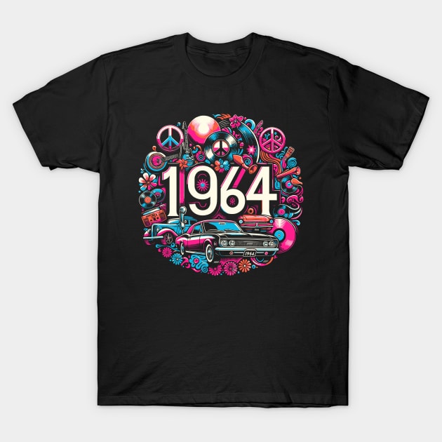 Vibrant 1964 Retro Nostalgic Year Design T-Shirt by Xeire